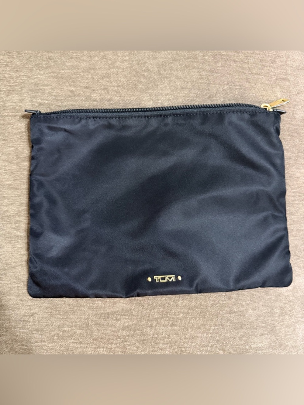 TUMI Black and Gold Nylon Travel Pouch Toiletries Cosmetic Bag